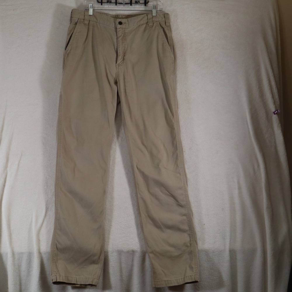Carhartt Men's 36x36 Khaki Tan Work Pants Relaxed Fit 100% Cotton Pleated